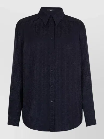 Balmain Long Sleeve Nylon Silk Shirt Buttoned Collar In Blue