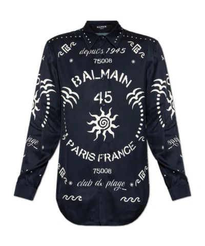 Balmain Logo-print Long-sleeve Shirt In Blue