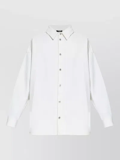 Balmain Long Sleeve Shirt Curved Hem Silk Nylon In White