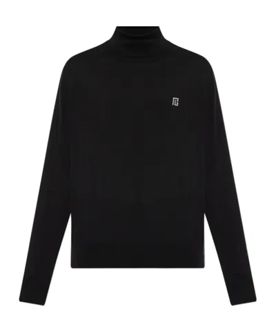 Balmain Logo-embroidered Roll-neck Sweater In Black