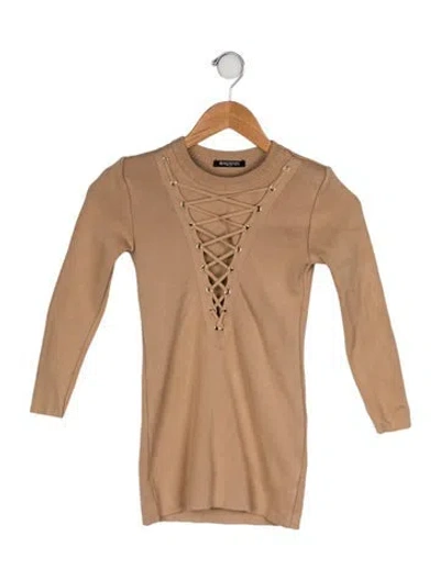 Pre-owned Balmain Kids' Long Sleeve Sweater Dress In Neutrals