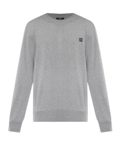 Balmain Pb Logo-embroidered Sweater In Gray