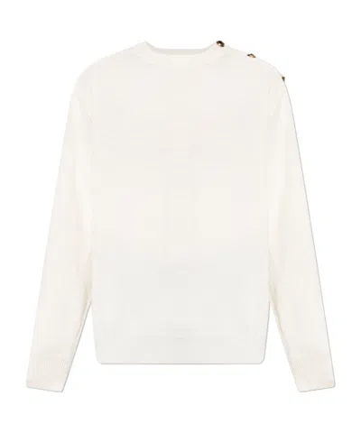 Balmain Button-detail Long-sleeve Sweater In White