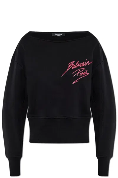 BALMAIN BALMAIN LOGO PRINTED CROPPED SWEATSHIRT