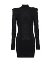 Balmain Long-sleeve Textured Minidress In Black