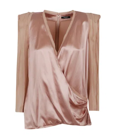 BALMAIN BALMAIN SHOULDER-PAD SATIN BLOUSE