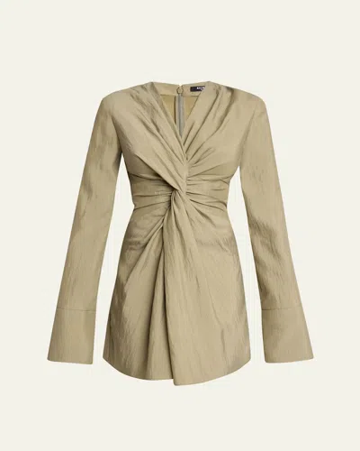 Balmain Long Sleeve Twist Detail Mini Dress In Neutral