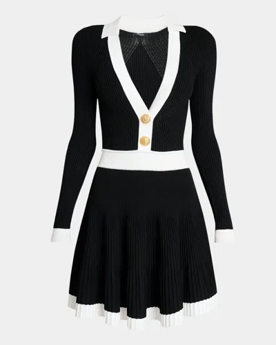 Balmain Long-sleeve V-neck Flared Knit Dress