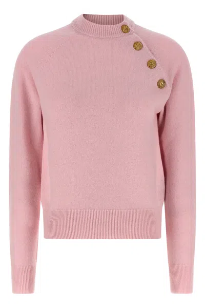 Balmain Long Sleeved Buttoned Jumper In Pink
