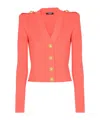 Balmain Long-sleeved Cable-knit Cardigan In Orange