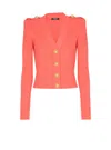 Balmain Long-sleeved Cable-knit Cardigan In Orange
