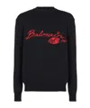 Balmain Virgin Wool Kiss Sweater With Lips Motif In Black