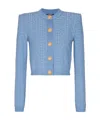 Balmain Pb Labyrinth Knitted Cropped Cardigan In Blue