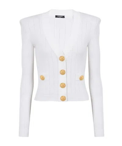 Balmain Logo Buttons Cardigan Sweaters And Cardigans White