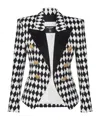 Balmain Diamond-print Peak-lapel Blazer In Black