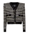 Balmain Striped Sequined Crop Jacket With Button Details In Black