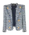 Balmain Spencer Button-embellished Frayed Cotton-blend Tweed Blazer In Gray