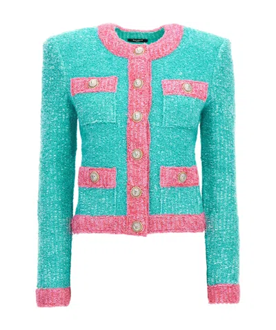 Balmain Tweed Jacket Gold Trim In Multicolor