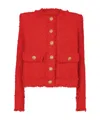 Balmain Buttoned Tweed Jacket In Red