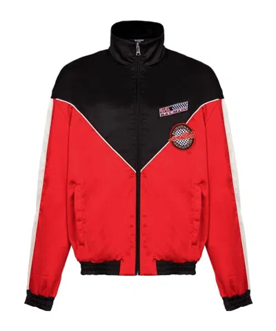 Balmain Long-sleeved Casual Jacket In Rouge Noir Blanc