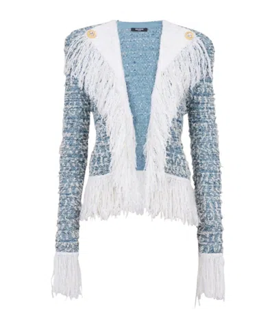 Balmain Fringed Tweed Blazer In Printed