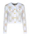 Balmain Vichy Check Tweed Knit Crop Jacket In White