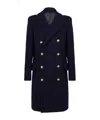 Balmain Black Viscose Blend Double Breasted Long Coat In Navy Blue