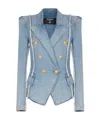 Balmain Tailored Jacket With Peak Lapels And Frayed Edges In Blue