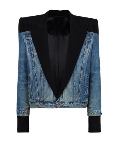 Balmain Long-sleeved Denim Short Coat In Black