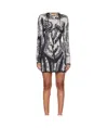Balmain Body-motif Embroidered Mini Dress In Black