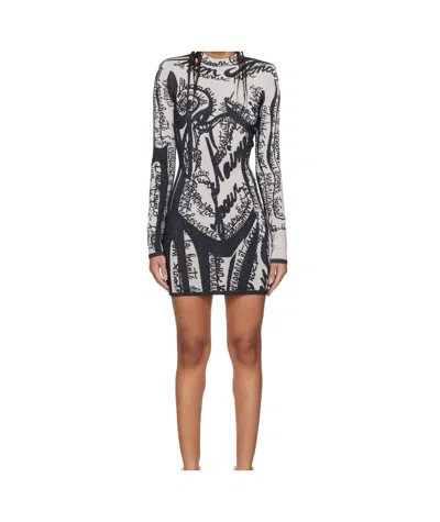 BALMAIN SHORT EMBROIDERED DRESS WITH BODY MOTIF