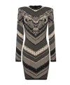 Balmain Paisley And Monogram Intarsia Body-con Mini Dress In Black