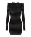Balmain Metallic Stripe Button-shoulder Knit Mini Dress In Black