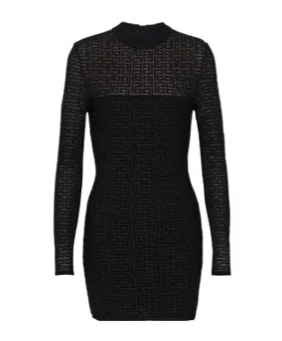Balmain Glittered Knit Short Dress In Black