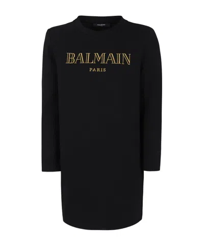 Balmain Long-sleeved Dress In Black