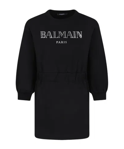 Balmain Long-sleeved Dress In Black