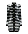 Balmain Mini Dress With Embroidered Checkered Pattern In Black