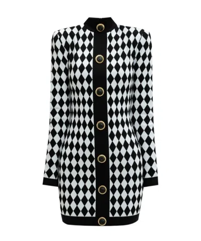 BALMAIN DIAMOND-PATTERN MINI DRESS