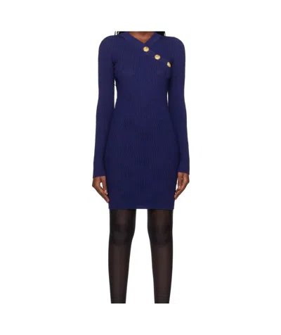 Balmain Long-sleeved Dress In Blue