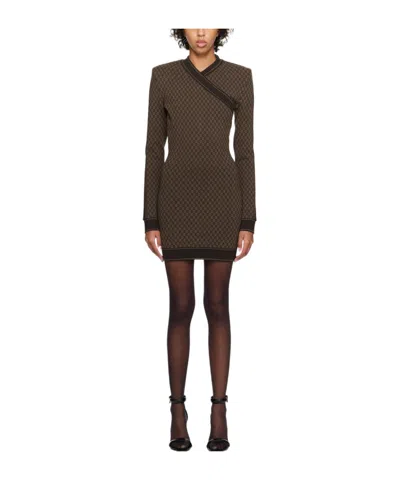 Balmain Long Sleeved Dress In Multicolor