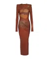 Balmain Rhinestone-embellished Printed Maxi Dress In Red
