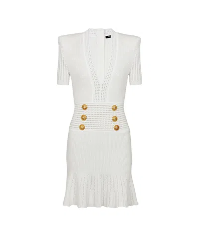 Balmain Button-embellished Knitted Minidress In White