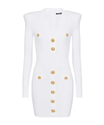 Balmain Short White Fitted Dress With Buttons