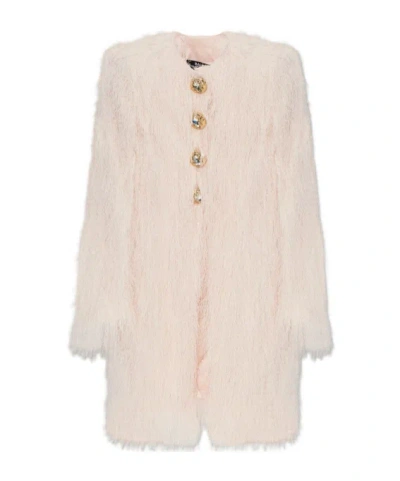 Balmain Fringes Button Coat In Pink