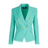 Balmain Double-breasted Grain De Poudre Wool Blazer In Green