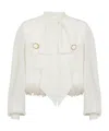Balmain Pussy-bow Feather-trimmed Silk And Metallic Cotton-blend Tweed Jacket In White