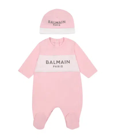 Balmain Long-sleeved Jumpsuit Hat Set In Pink