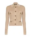 Balmain Ribbed Knit Cropped Cardigan In Beige