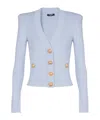 Balmain Long-sleeved Knitted Cardigan In Pale Blue