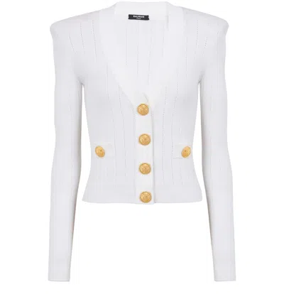 Balmain Logo Buttons Cardigan Sweaters And Cardigans White